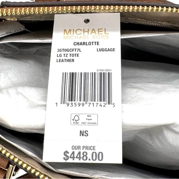 Michael Kors Large Charlotte TZ Tote Bag Luggage Brown - Picture 11 of 11